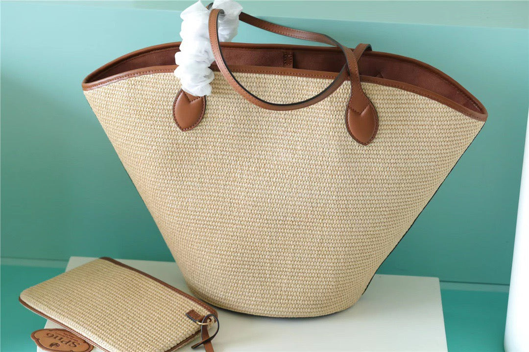 Top Quality Saint Jacques Raffia Caramel Brown For Women,  Shoulder And Crossbody Bags 22.4in/57cm Top Quality M59963