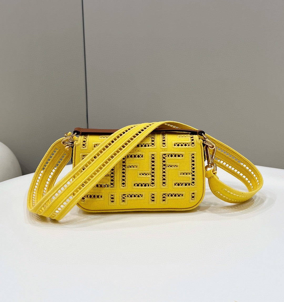 Top QualityTop Quality Baguette Yellow with Embroidery Small Bag For Woman 21cm/8in