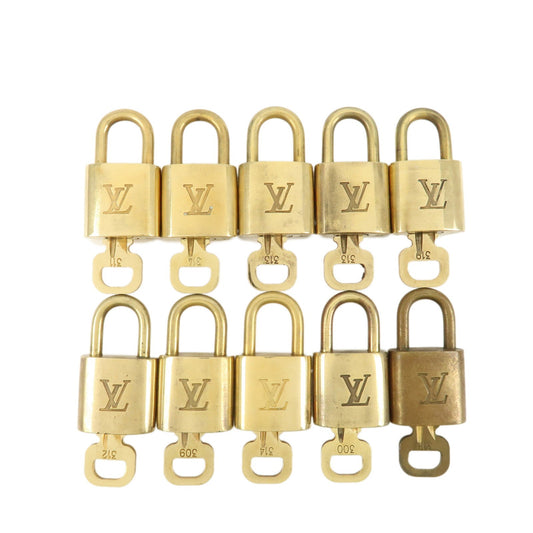 Louis Vuitton Set of 10 Lock & Key Cadena Key Lock Metal Gold  d