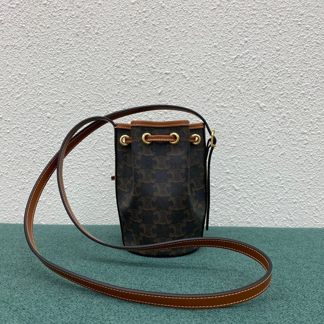 Top Quality Small Drawstring Bag In Trimphe Canvas Brown For Women 7.9in/20cm 191142BZJ-04LU