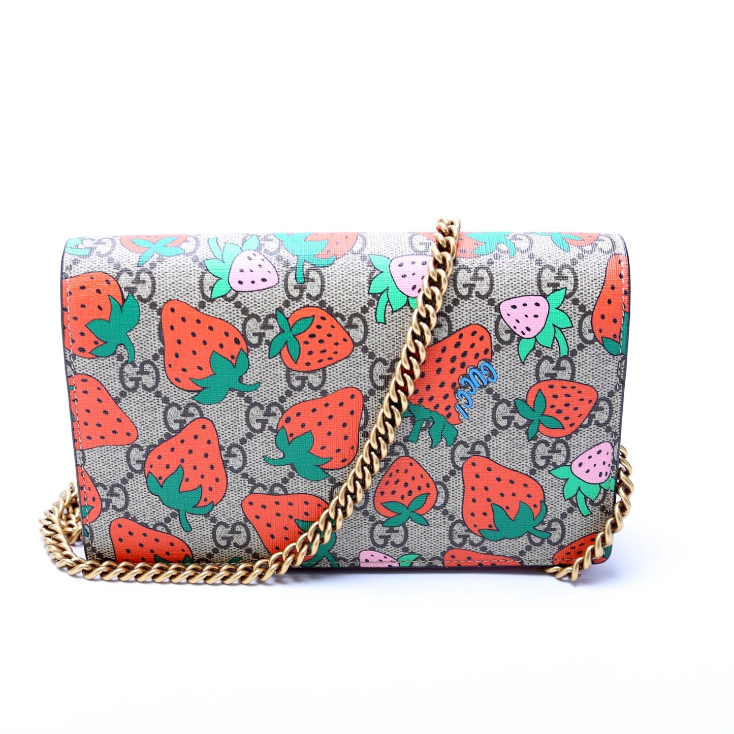 Gucci 573848 GG Stawberry Chain Wallet Bag