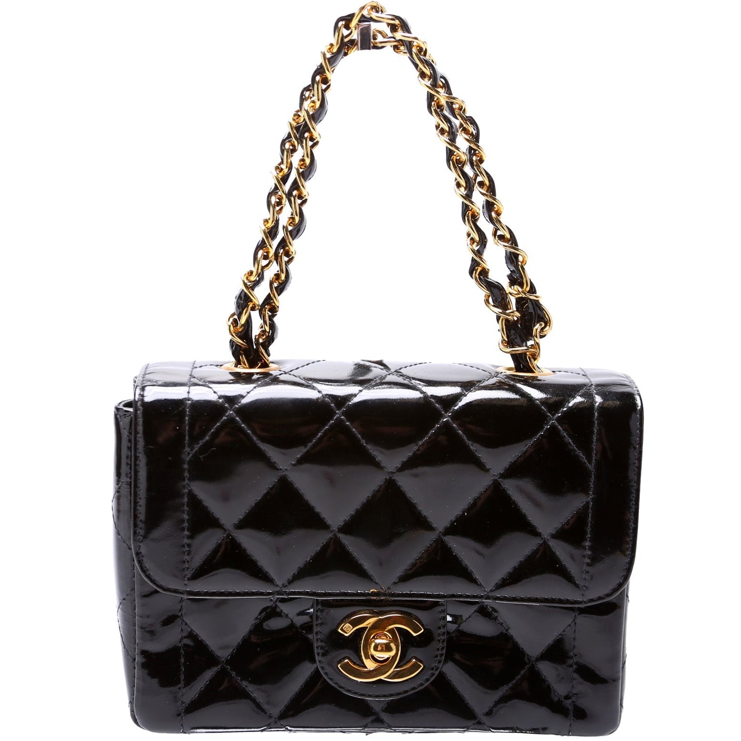 Chanel CC Double Chain Handle Mini Flap Patent   Bag