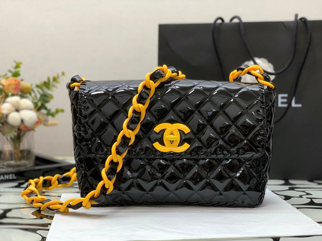 CHLVinyl Classic Black and Yellow Shoulder bag For Women 29cm/11.5in