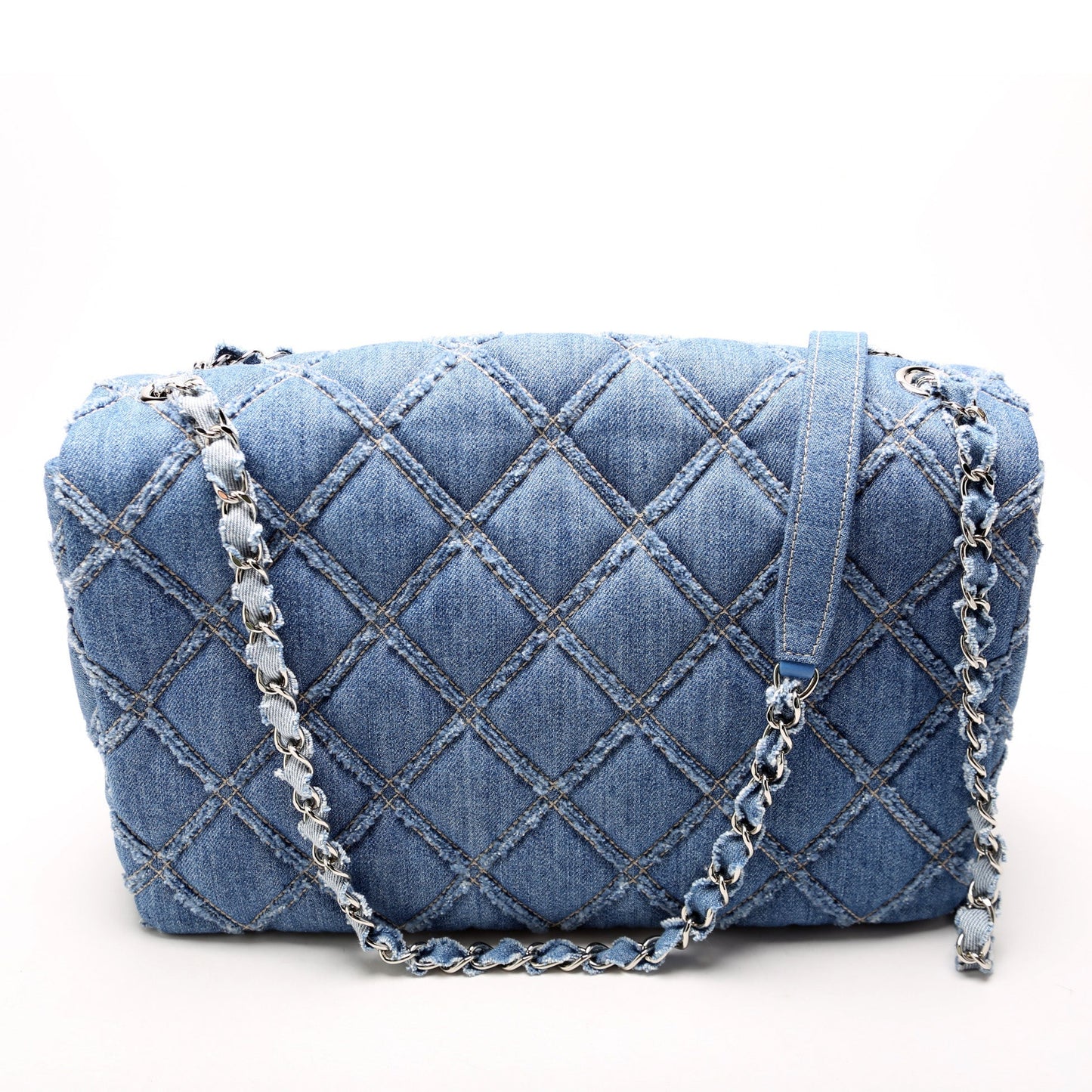 Chanel Blue Chip Flap Large Frayed Denim 29M Bag