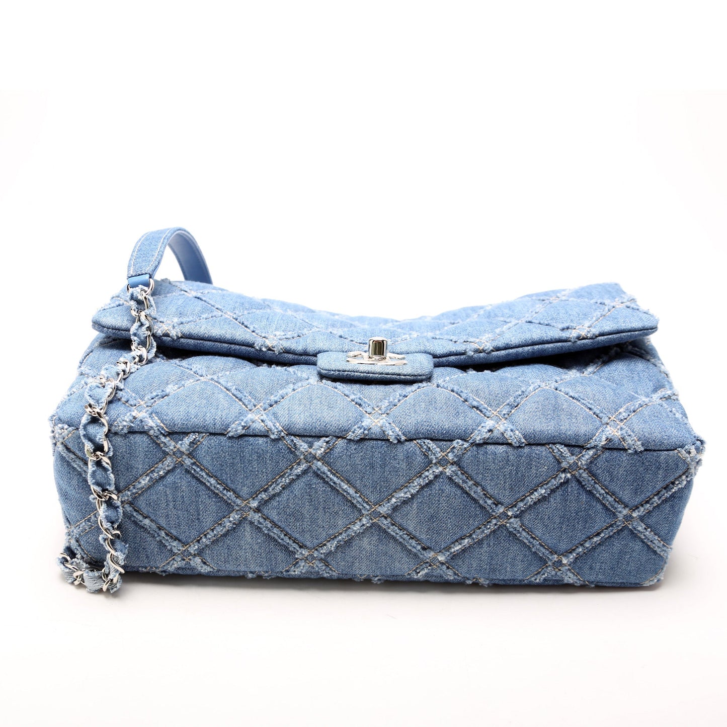 Chanel Blue Chip Flap Large Frayed Denim 29M Bag