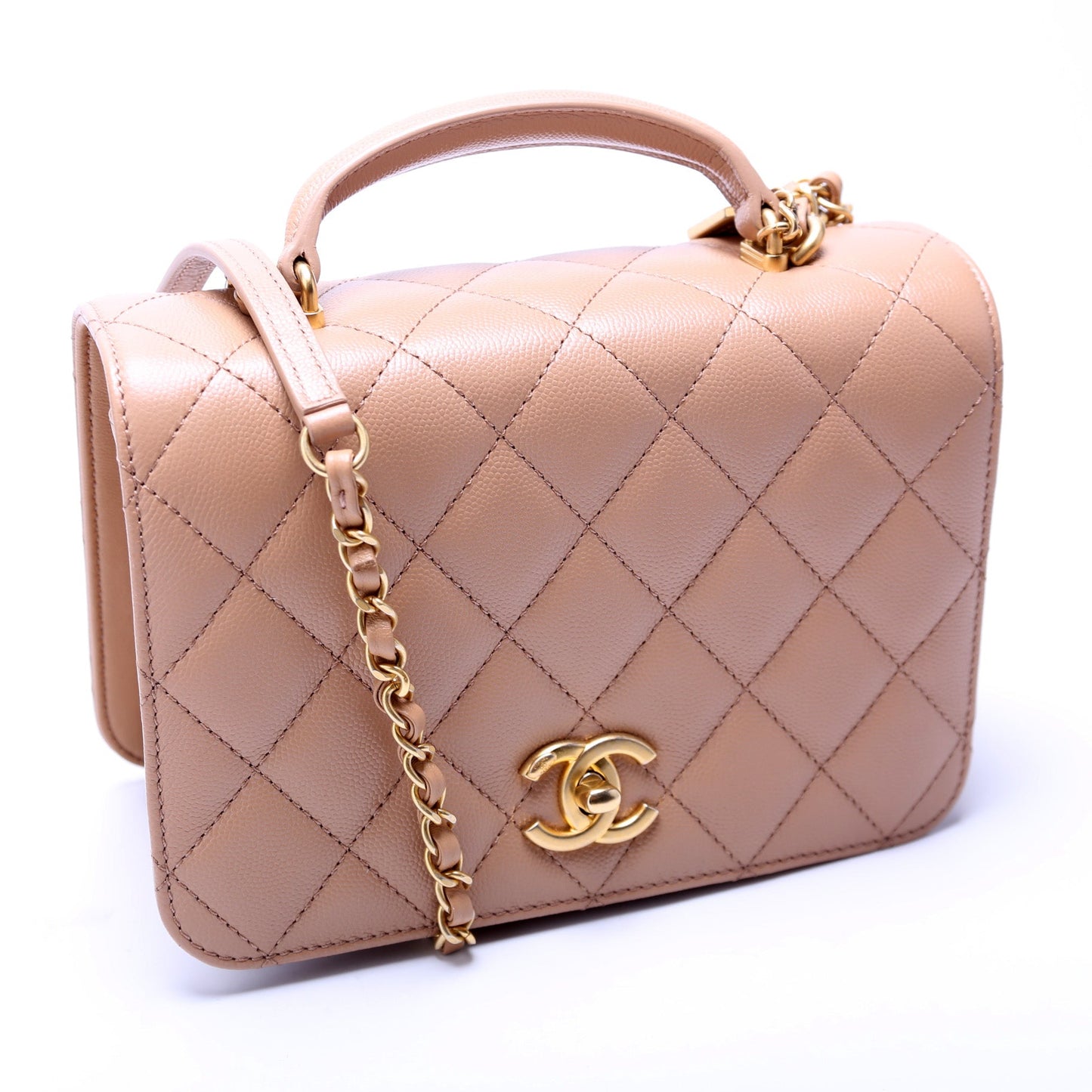 Chanel Mini Top Handle Flap Quilted Caviar Bag