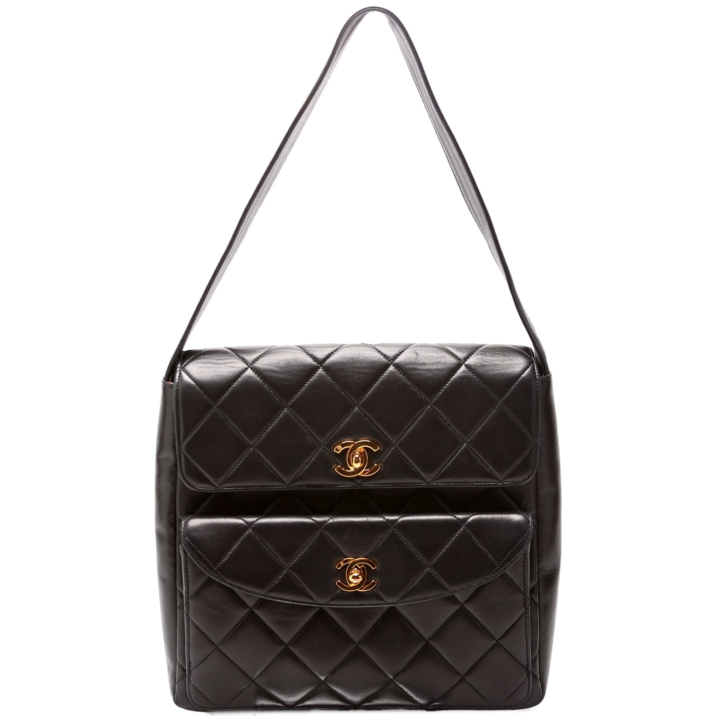 Chanel Double Turnlock   Shoulder Lambskin Bag