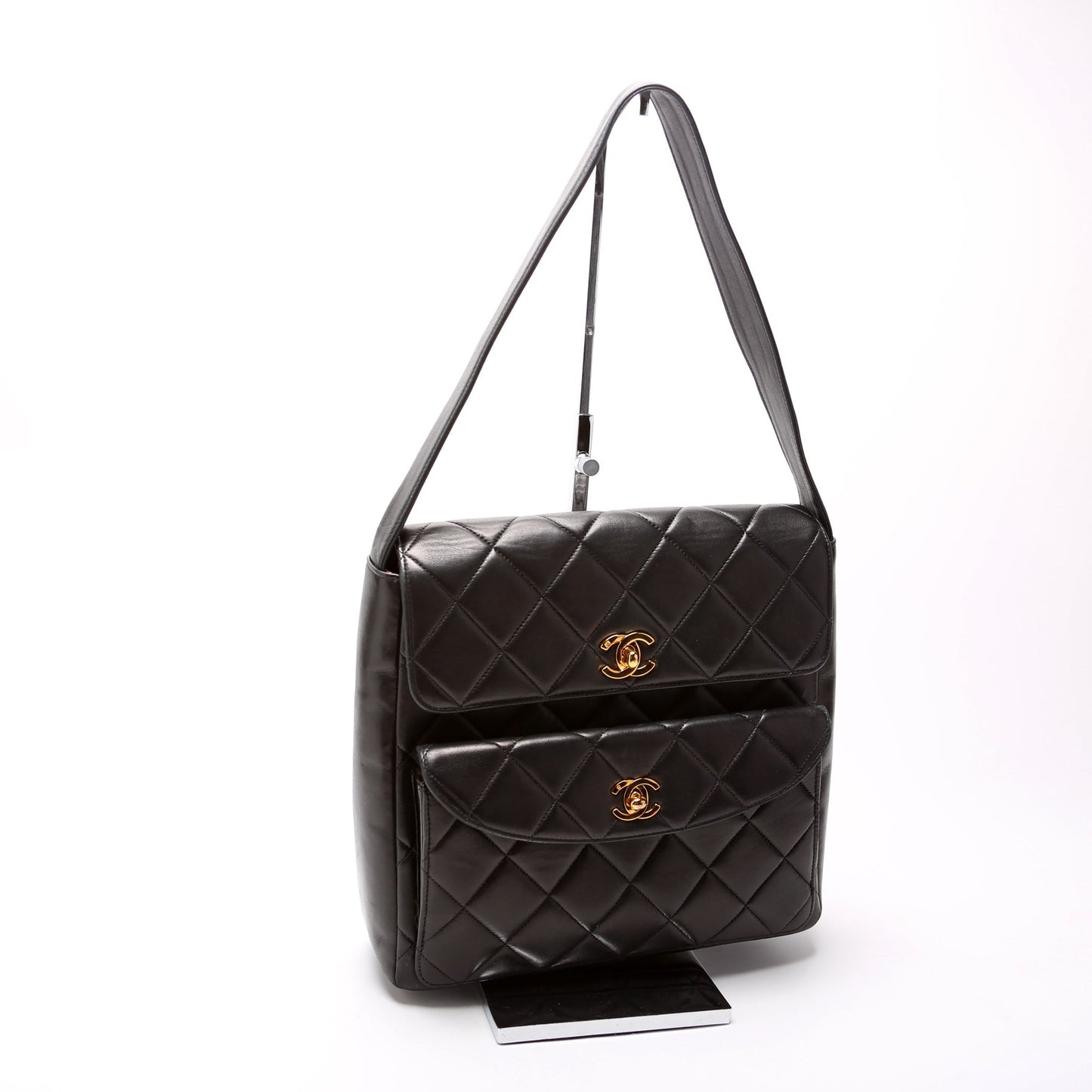 Chanel Double Turnlock   Shoulder Lambskin Bag