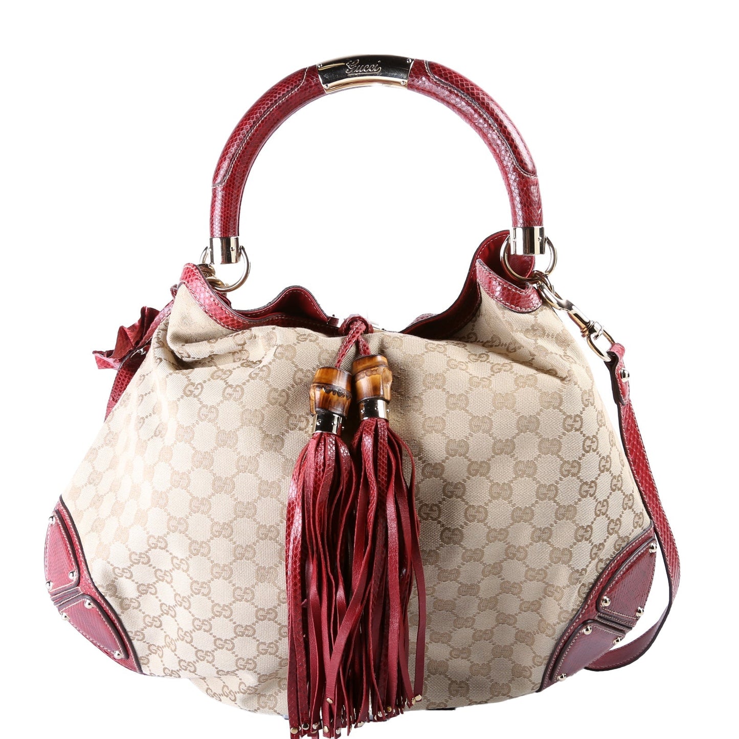 Gucci 191718 GG Canvas/Python Unicef Indy Top Handle Large Hobo Bag