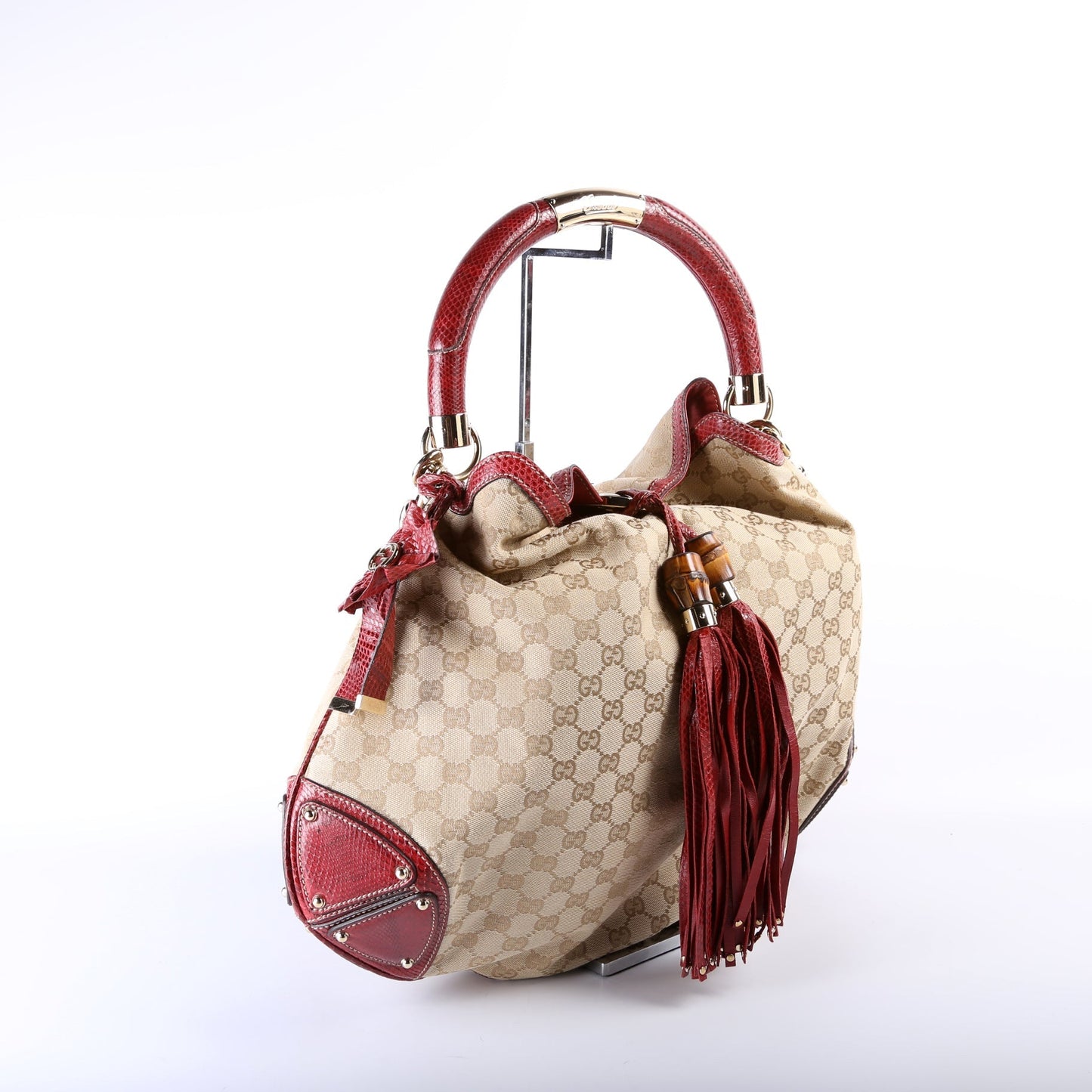Gucci 191718 GG Canvas/Python Unicef Indy Top Handle Large Hobo Bag