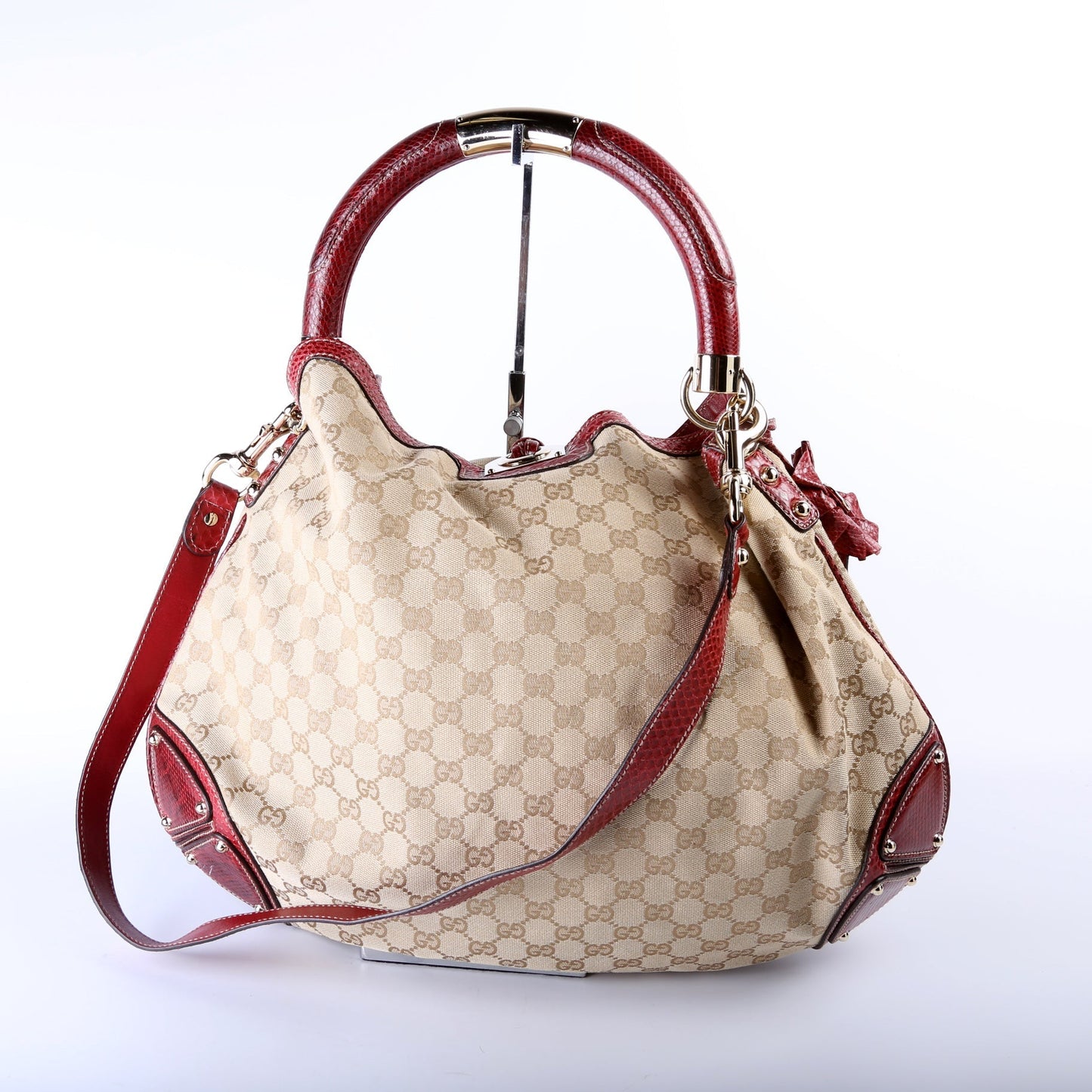 Gucci 191718 GG Canvas/Python Unicef Indy Top Handle Large Hobo Bag