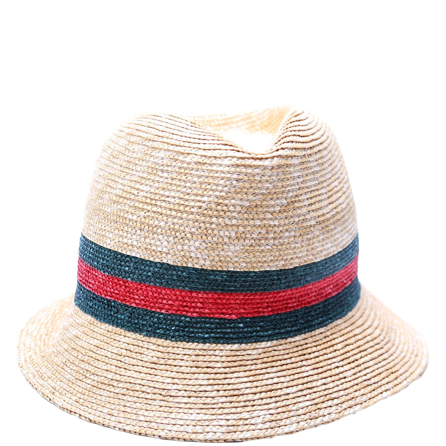 Gucci Striped Straw Fedora Hat Size Small