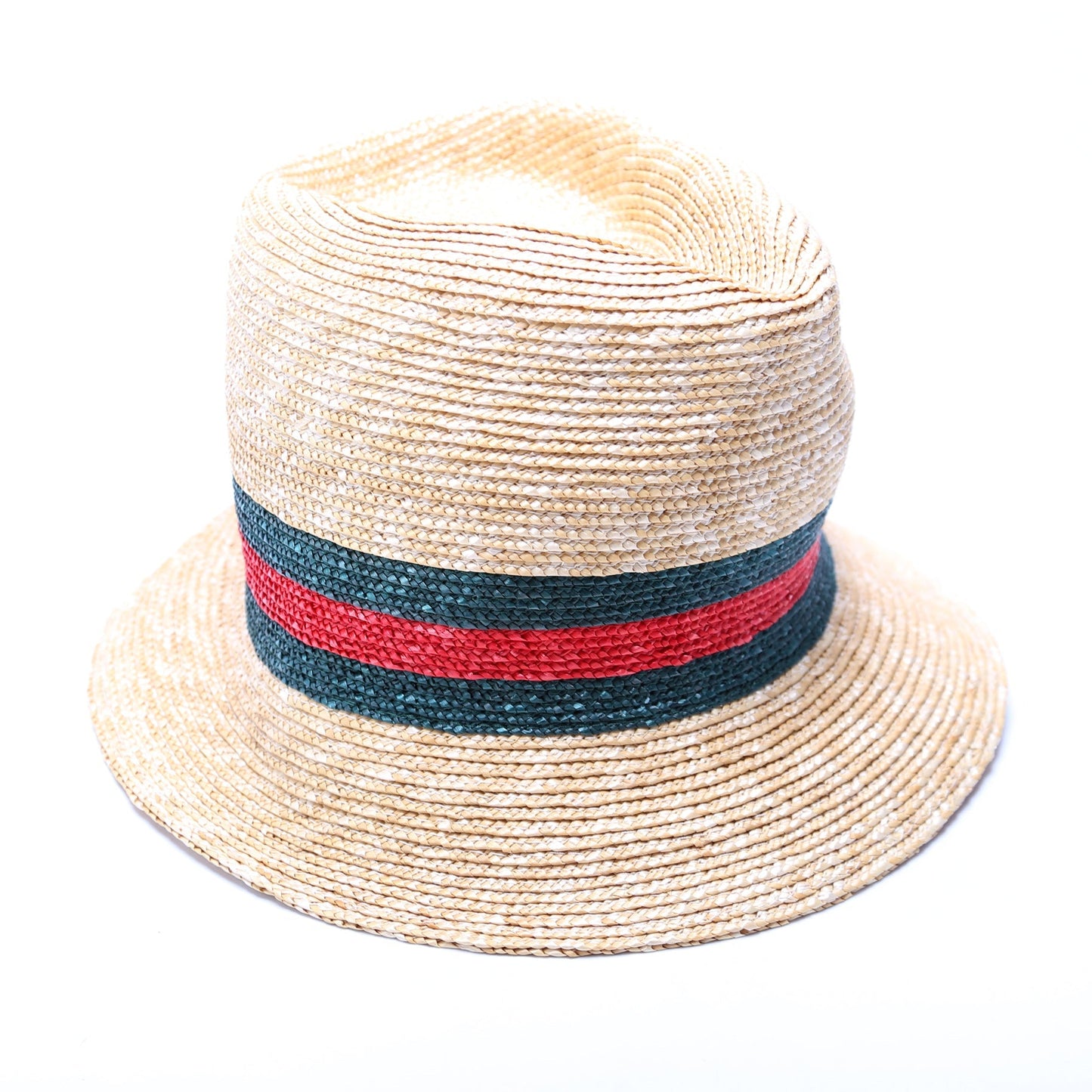 Gucci Striped Straw Fedora Hat Size Small