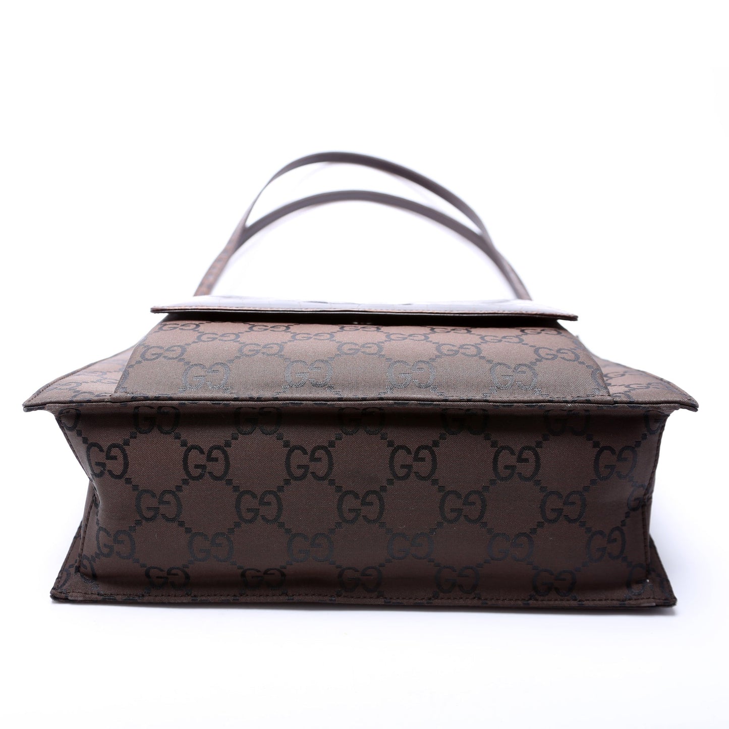Gucci 001-3132 GG Nylon/Croc Embossed Flap Shoulder   Brown Bag
