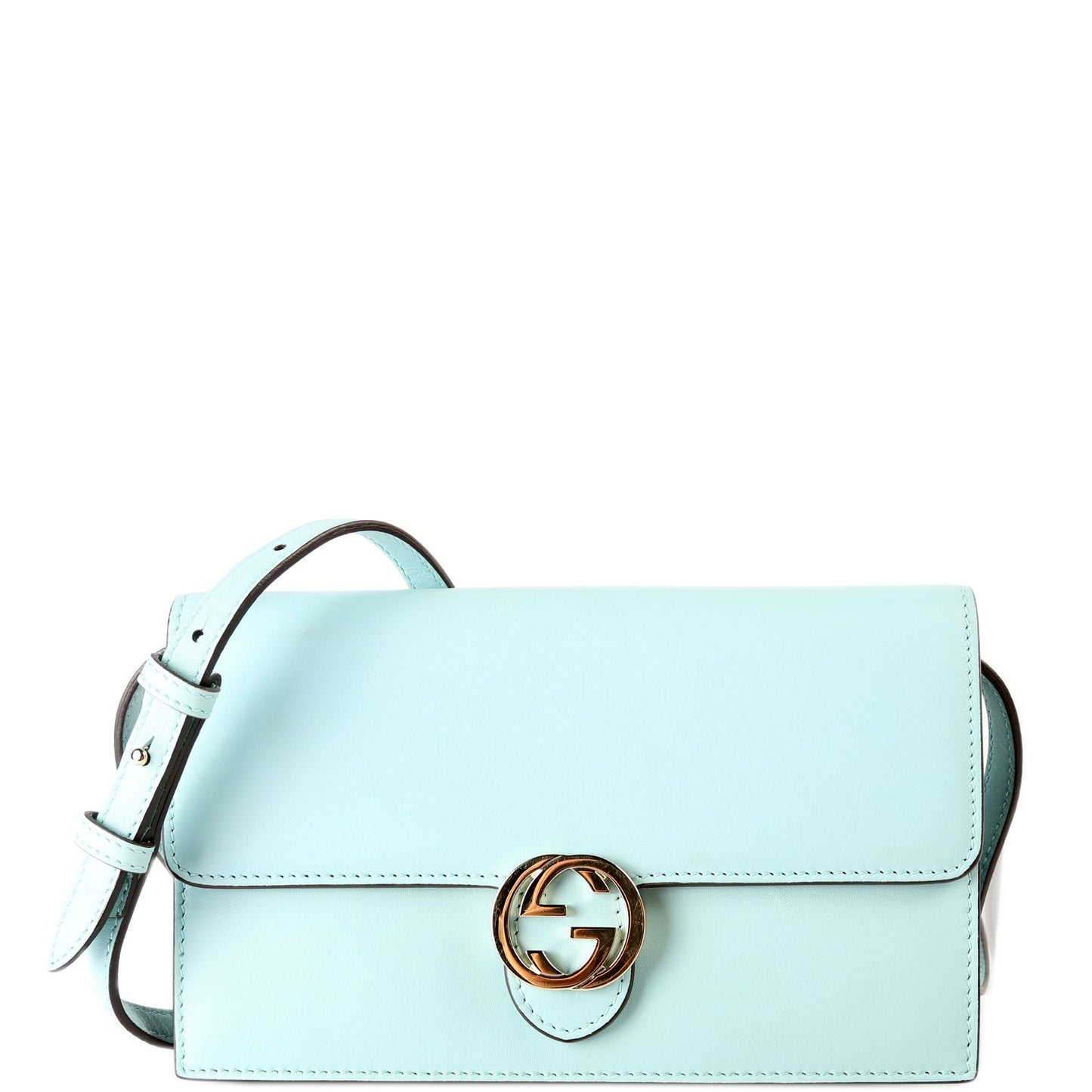 Gucci 369664 Interlocking G Calfskin Leather Icon Wallet Crossbody Blue Bag