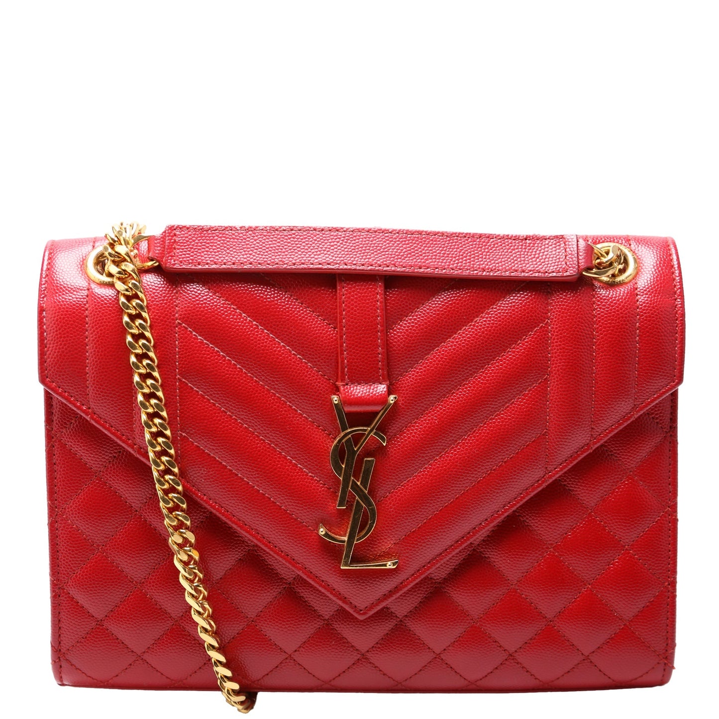 Saint Laurent Envelope Medium Grain De Triquilt Red Bag