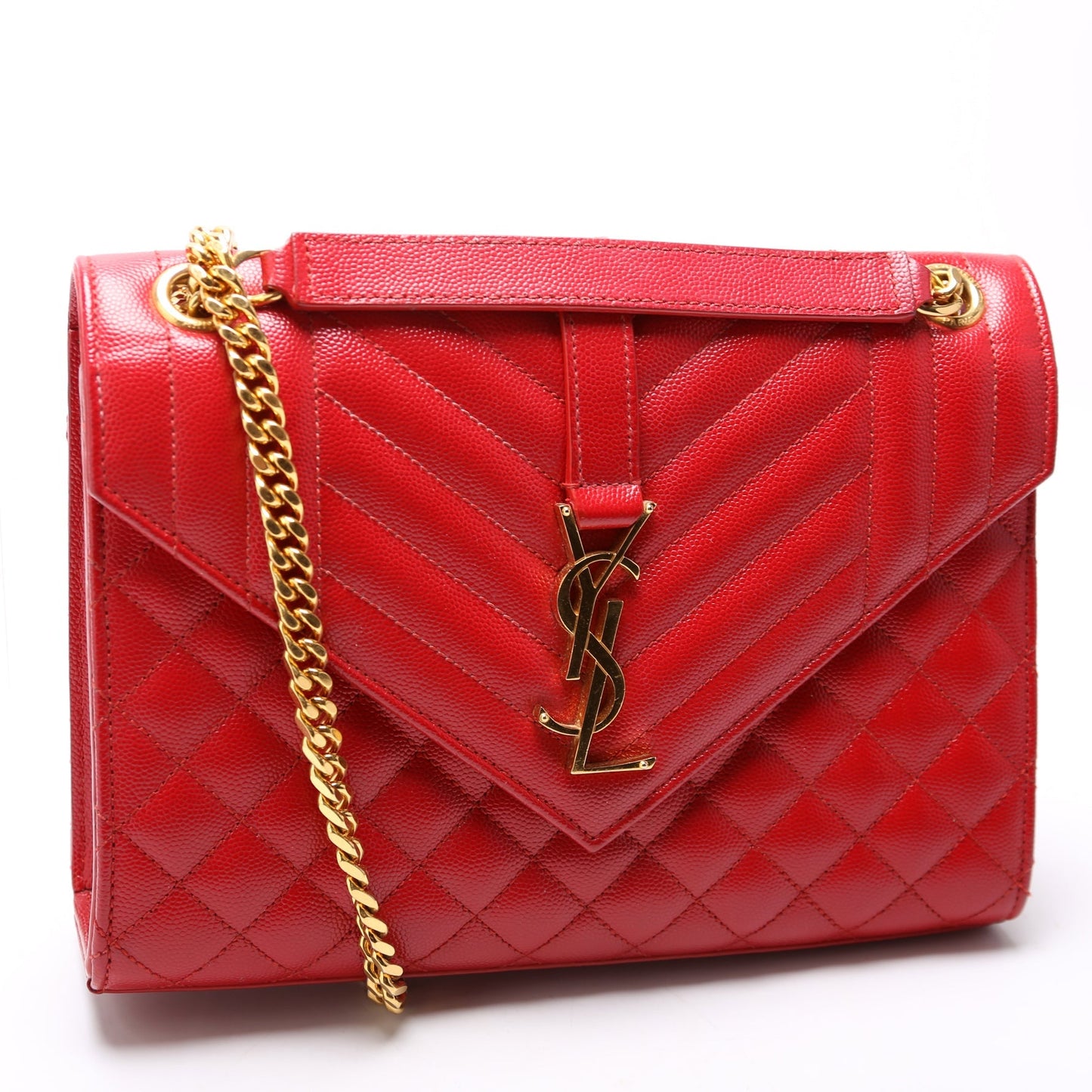Saint Laurent Envelope Medium Grain De Triquilt Red Bag