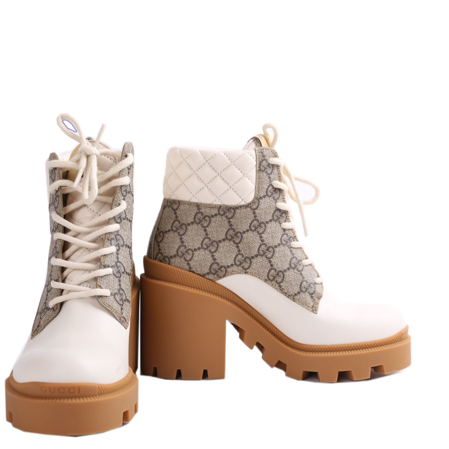 Gucci Lace Up GG Supreme Quilted Ankle Boots Size .