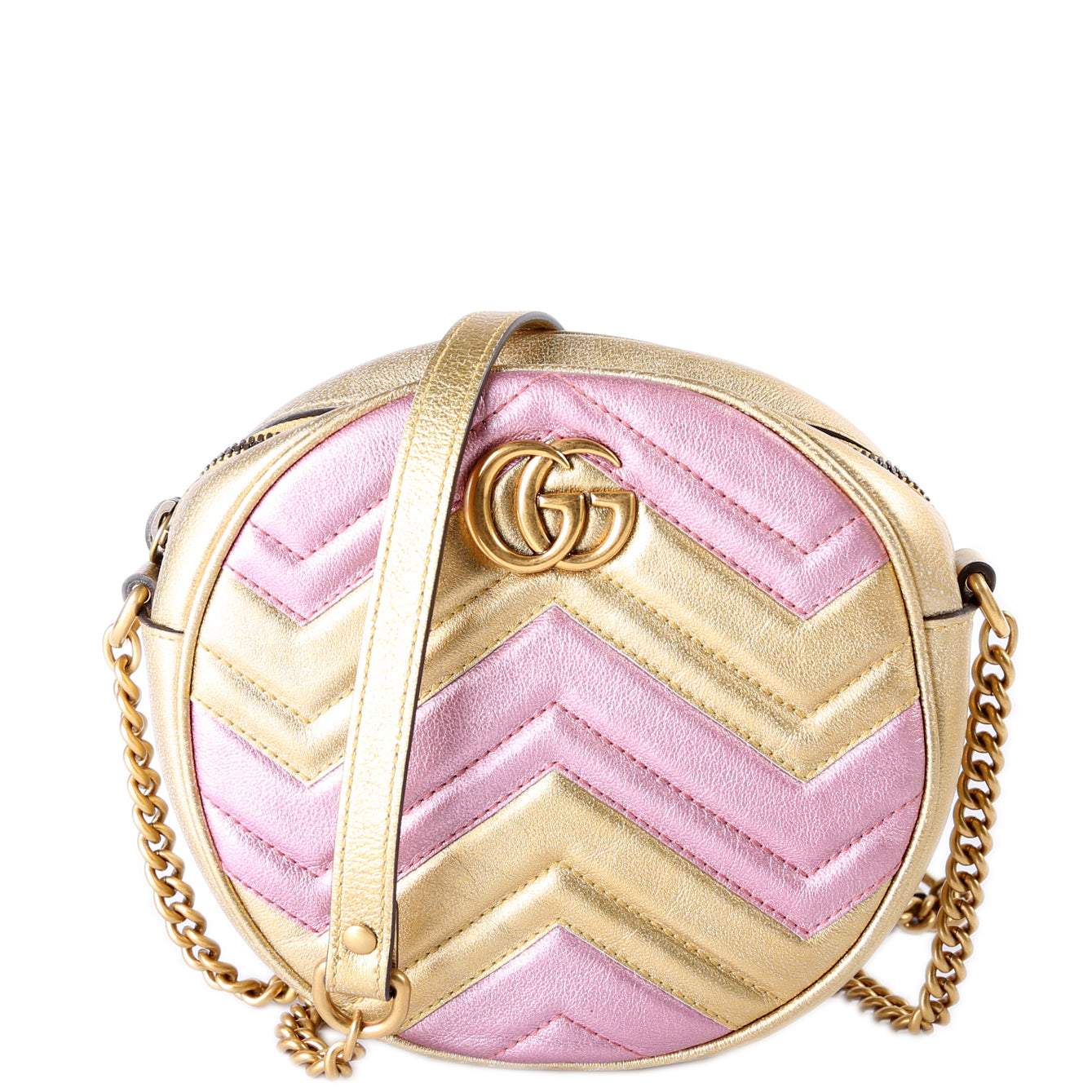 Gucci  Marmont Mini Round Gold/Pink