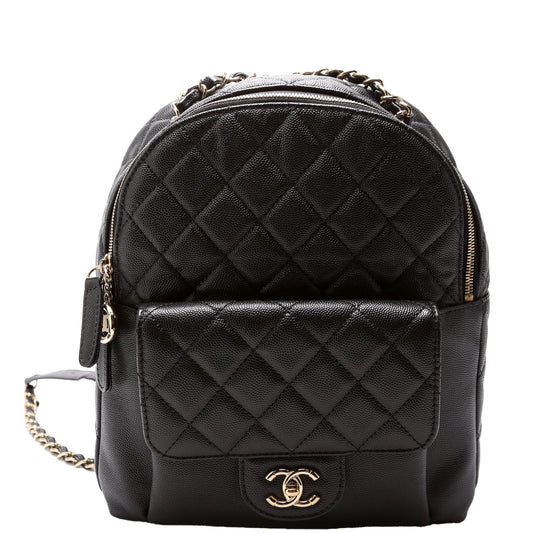 Chanel Zip Around Medium Backpack Caviar 26M Black Bag