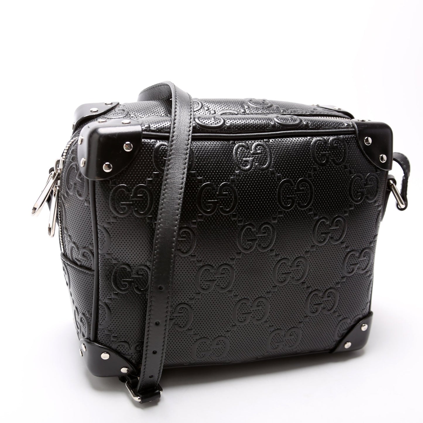 Gucci  GG Embossed Square Messenger Bag Black