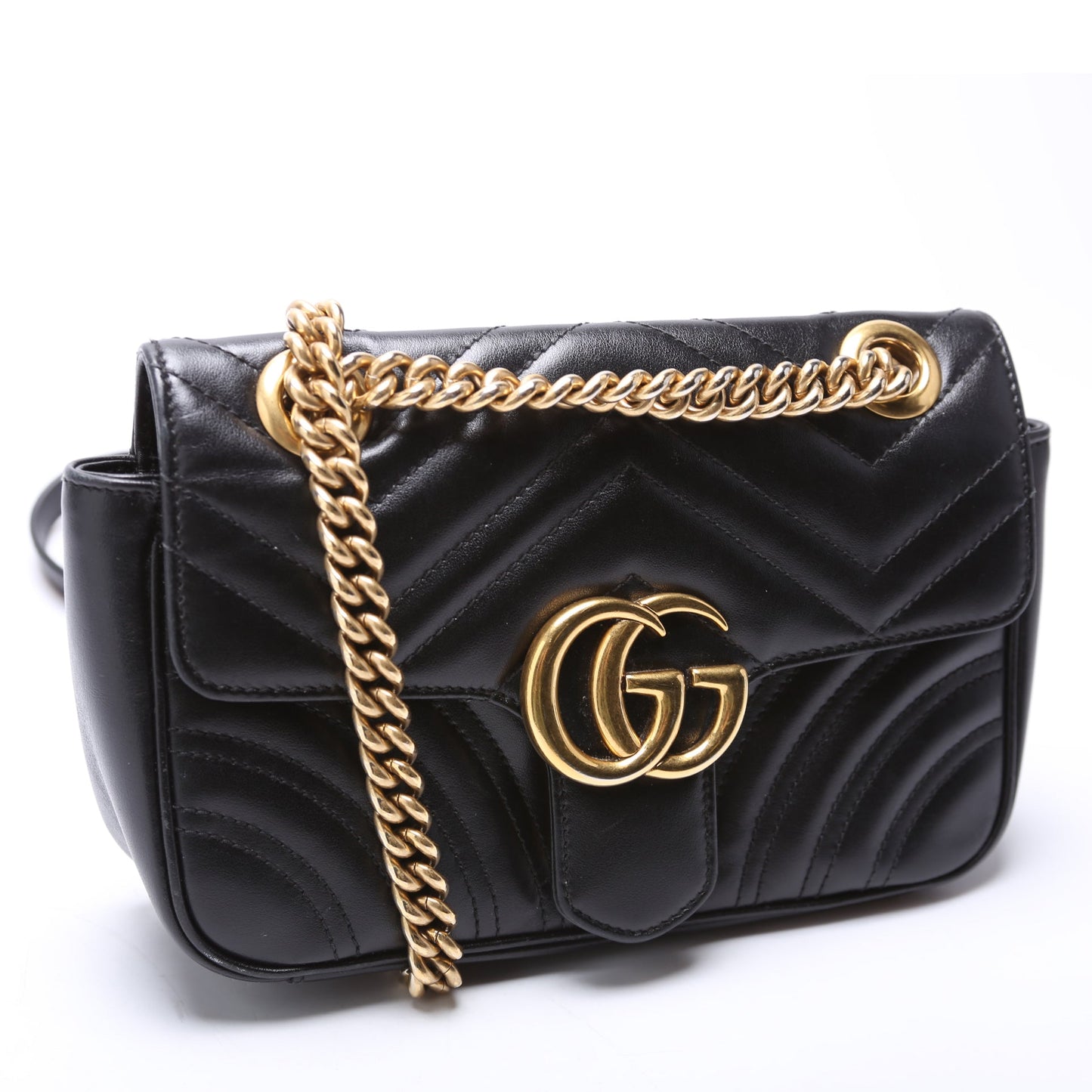 Gucci 446744 Marmont Leather Shoulder Mini Flap Black Bag