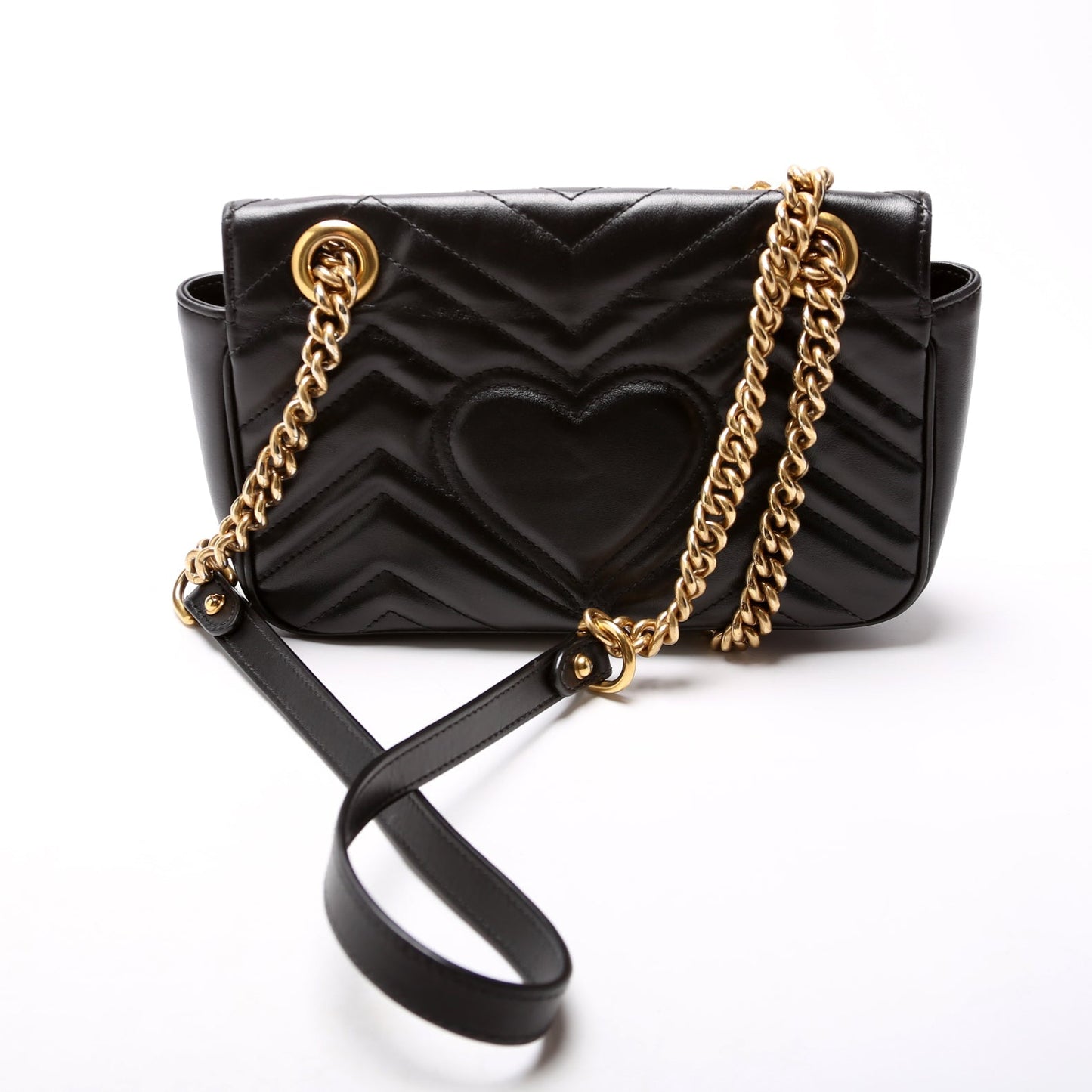 Gucci 446744 Marmont Leather Shoulder Mini Flap Black Bag