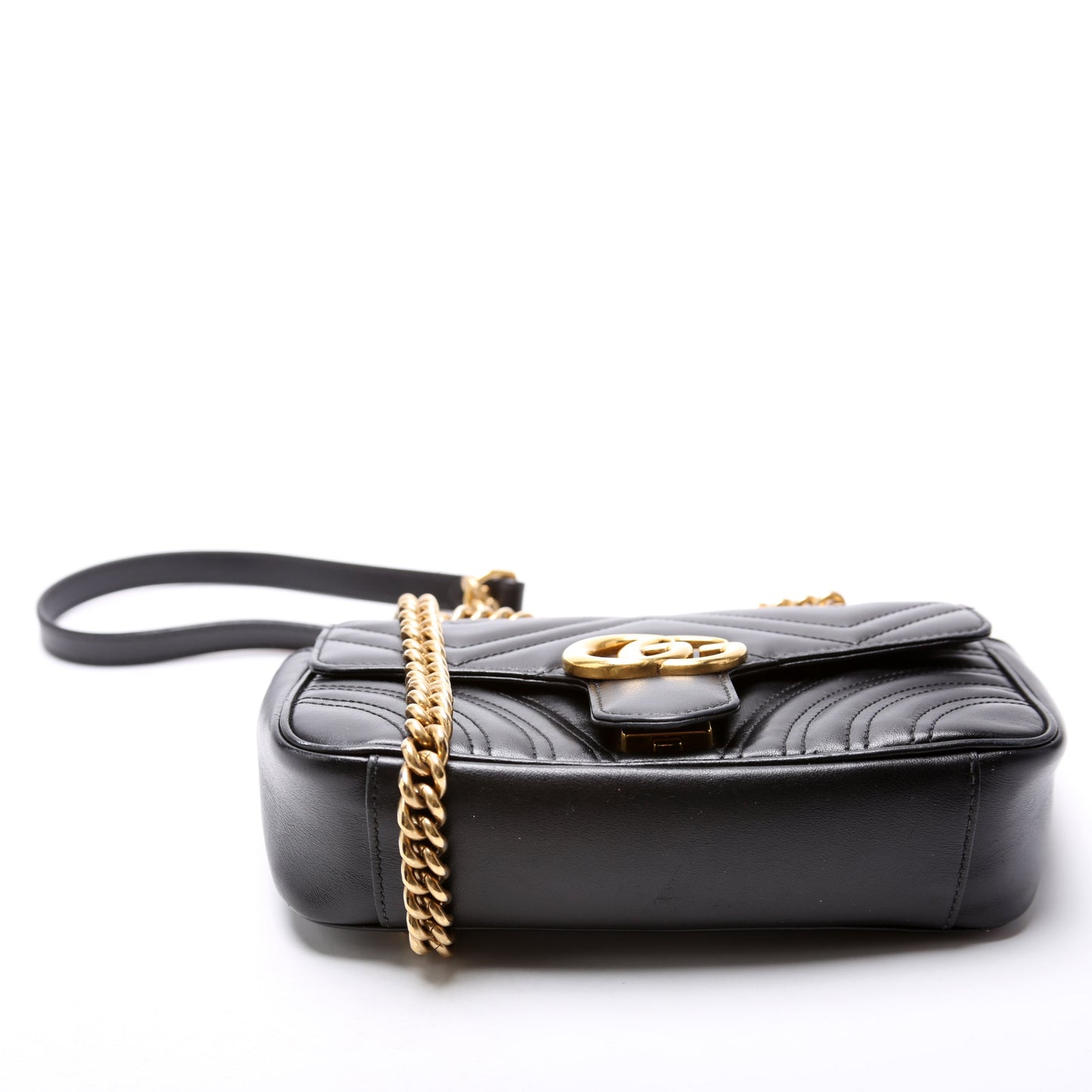 Gucci 446744 Marmont Leather Shoulder Mini Flap Black Bag