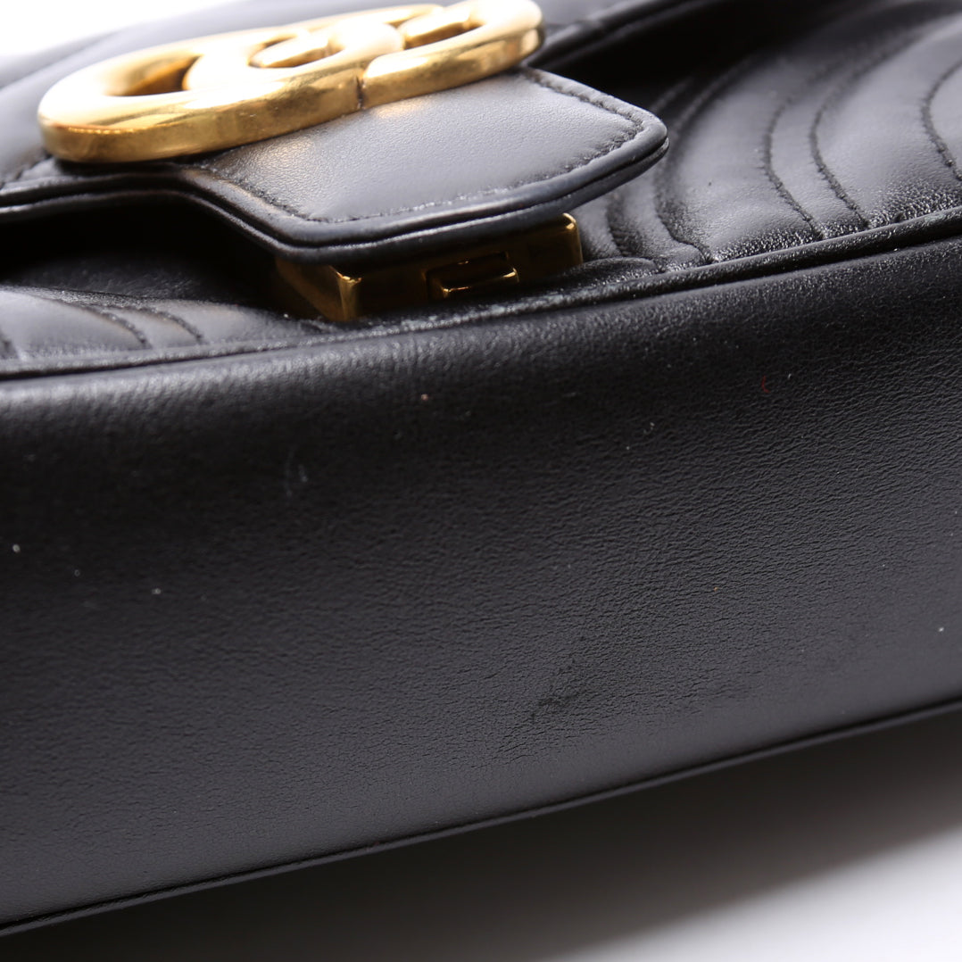 Gucci 446744 Marmont Leather Shoulder Mini Flap Black Bag