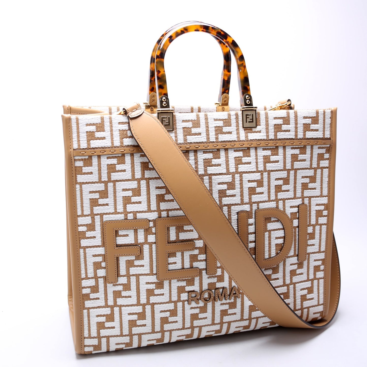 Fendi Sunshine Shopper Medium Raffia Brown Bag