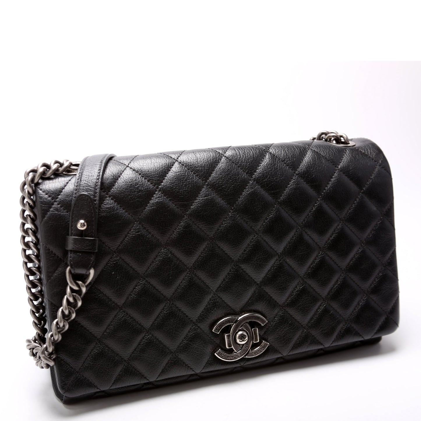 Chanel City Rock Large Flap Goatskin Quilted 21M Black Bag