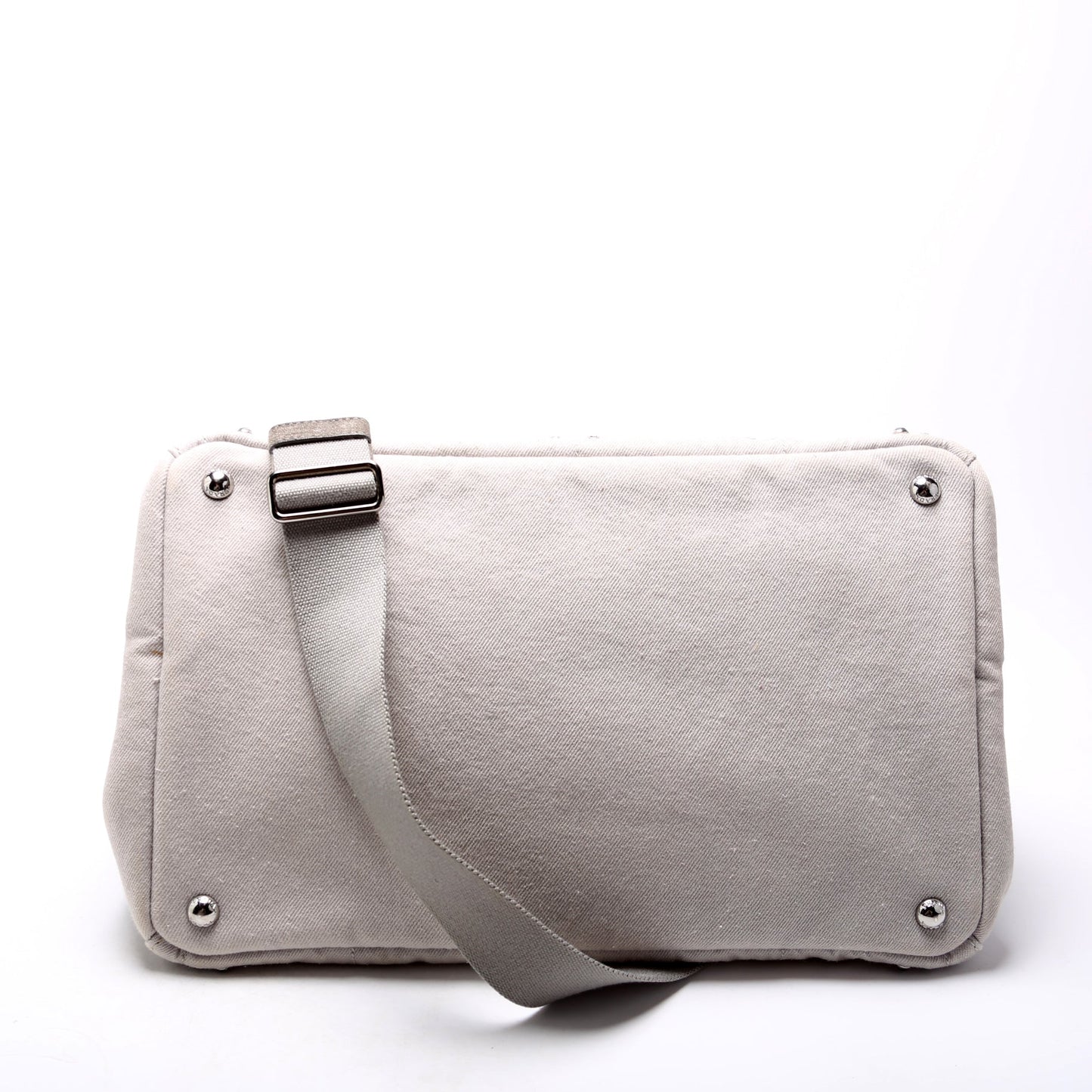 Prada BM2642 Canapa Studded Canvas Tote Grey Bag