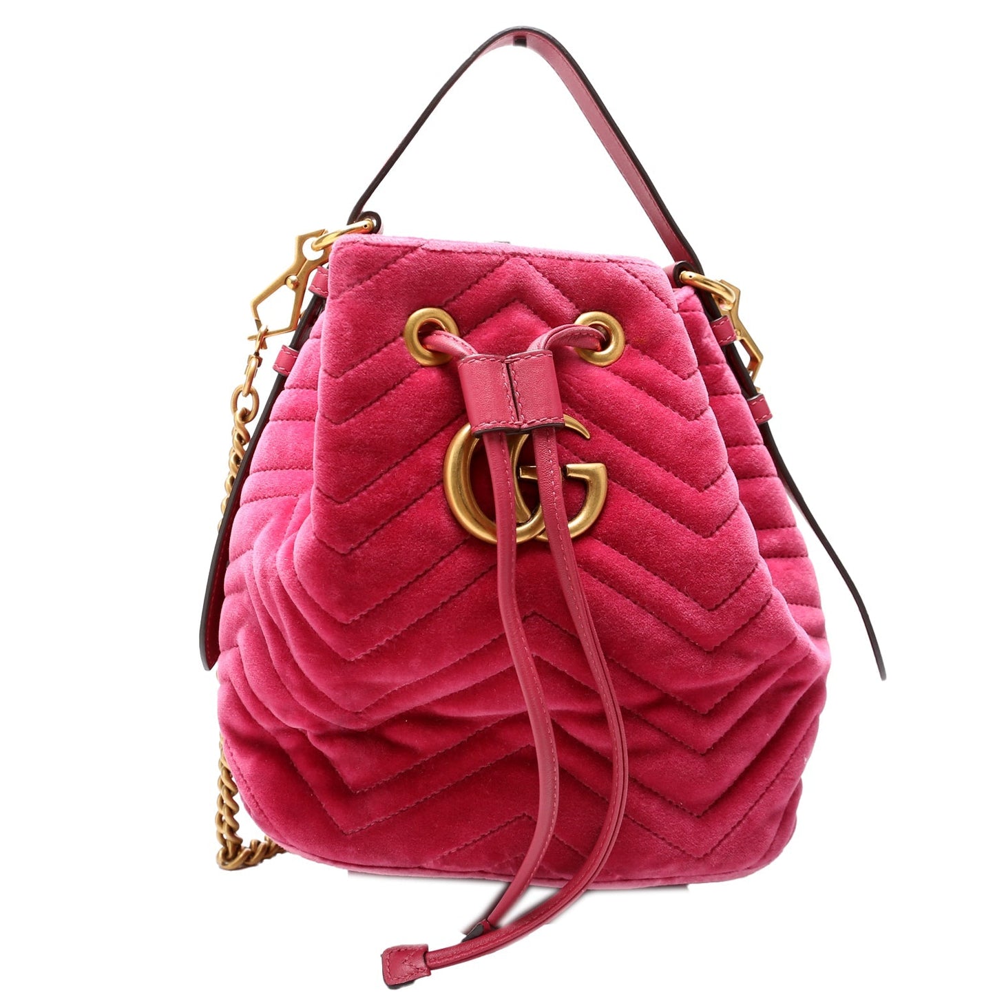 Gucci 525081 GG Marmont Velvet Bucket Pink Bag