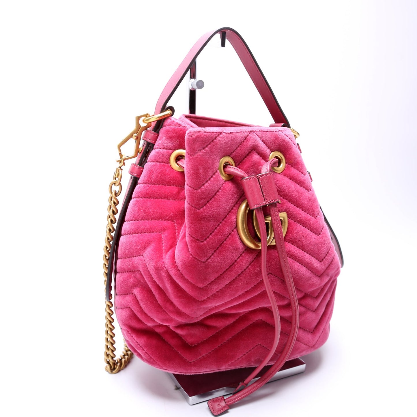 Gucci 525081 GG Marmont Velvet Bucket Pink Bag