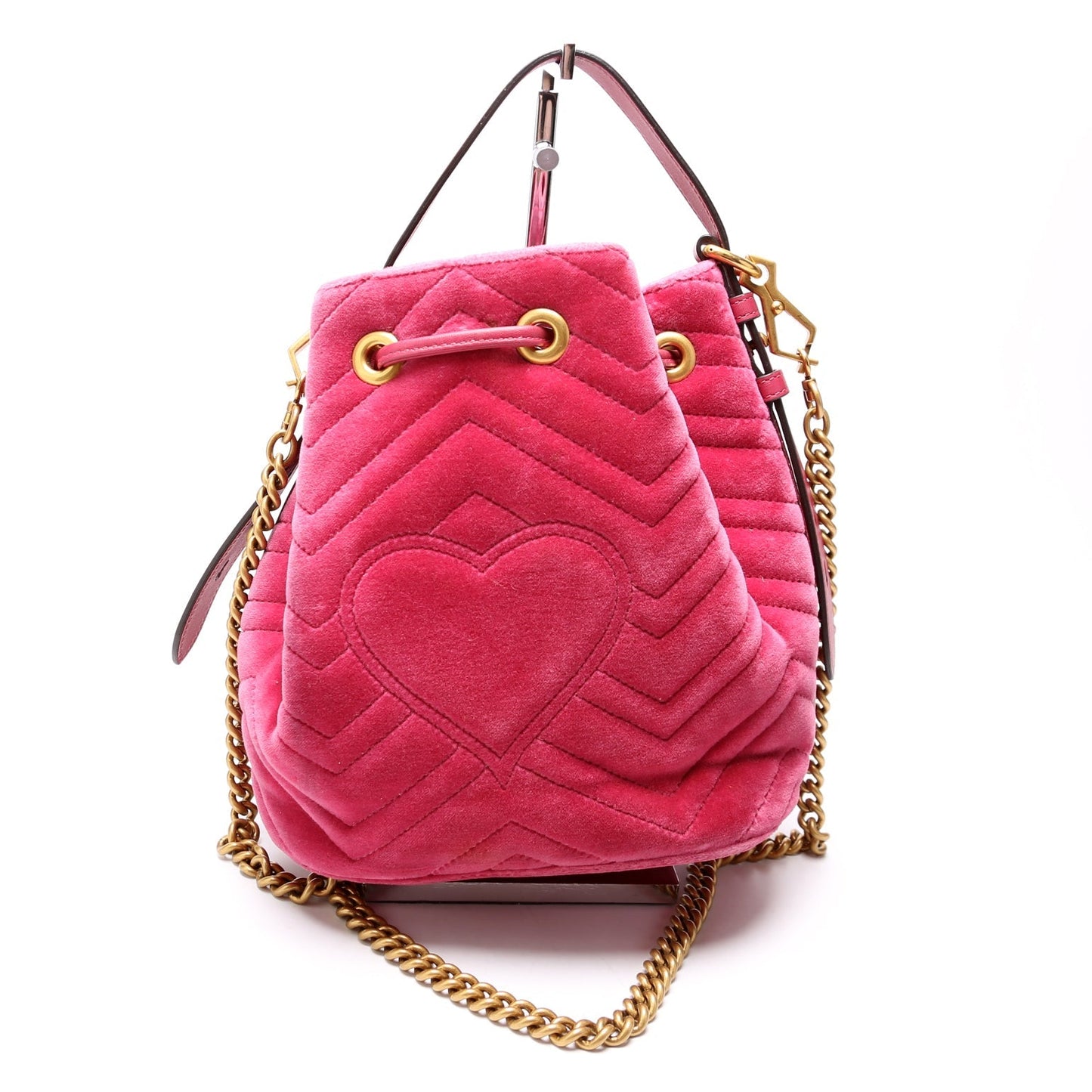 Gucci 525081 GG Marmont Velvet Bucket Pink Bag