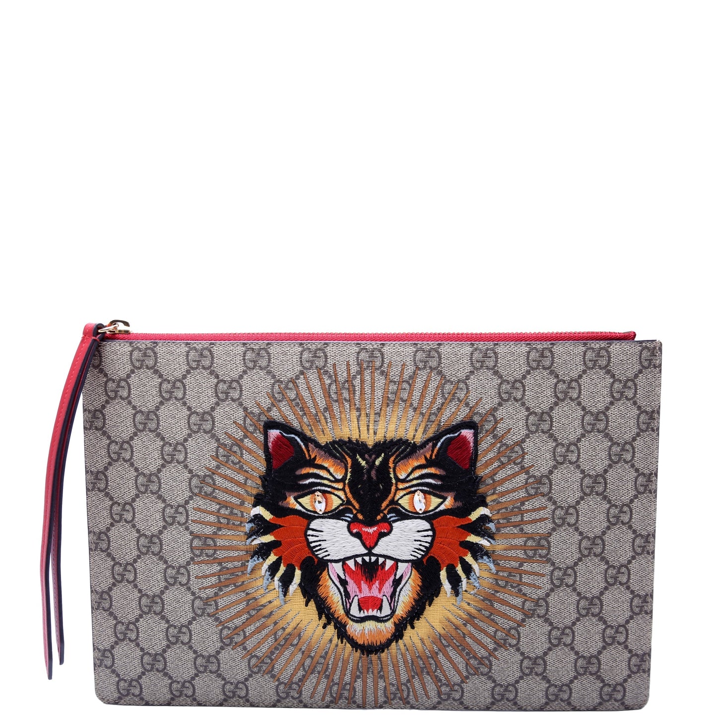 Gucci  GG Supreme Angry Cat Zip Pouch Red
