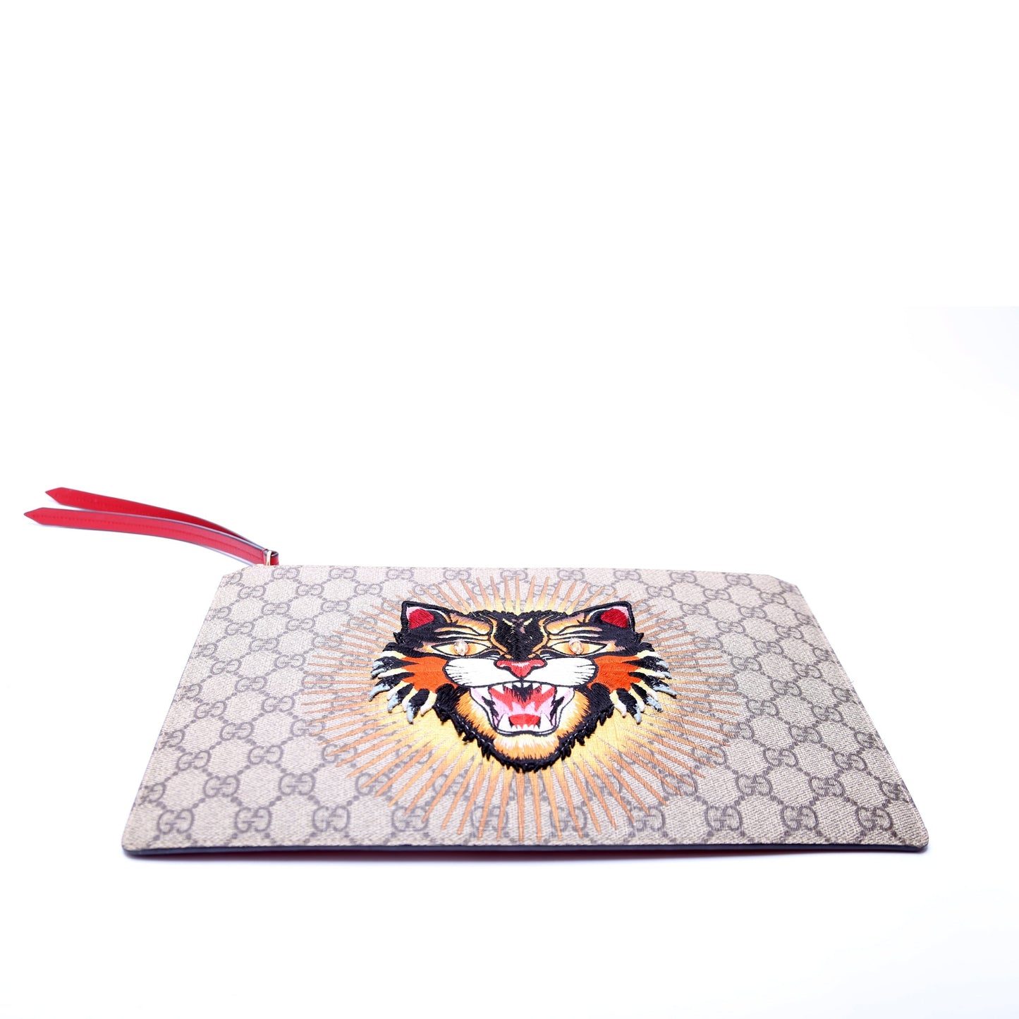 Gucci  GG Supreme Angry Cat Zip Pouch Red