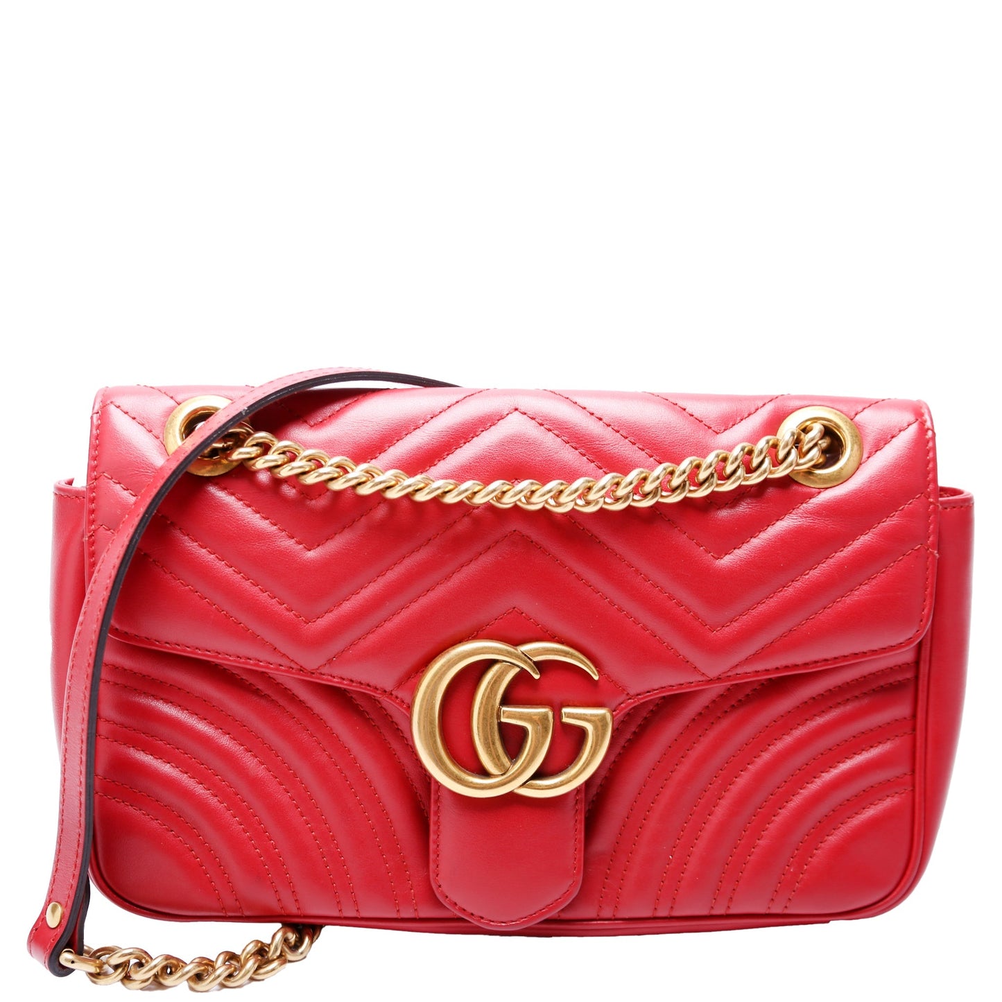 Gucci Marmont Leather Shoulder Small Flap Red