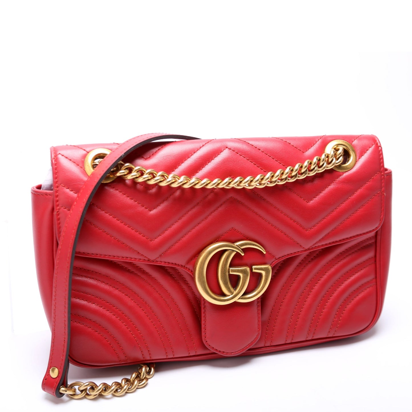 Gucci Marmont Leather Shoulder Small Flap Red