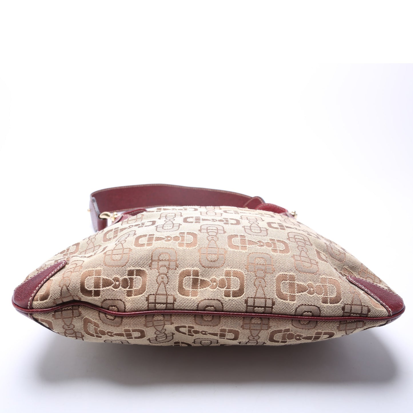 Gucci 145826 Horsebit Canvas Creole Hobo Burgundy/Tan Bag