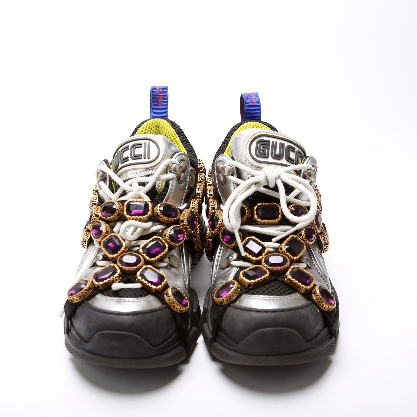Gucci Flashtrek Jeweled Sneakers Size  Silver