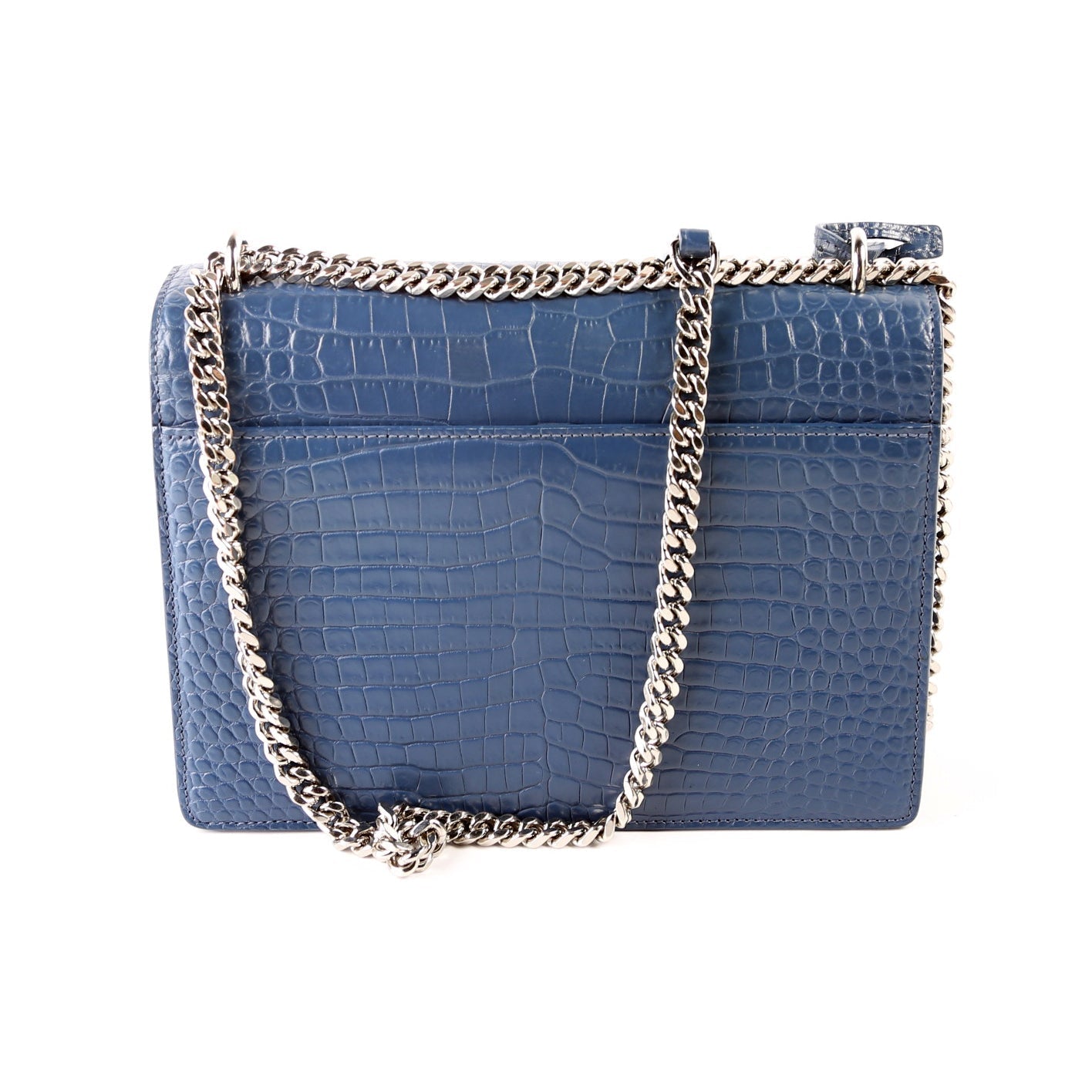 Saint Laurent Sunset Medium Crocodile Embossed Blue Bag