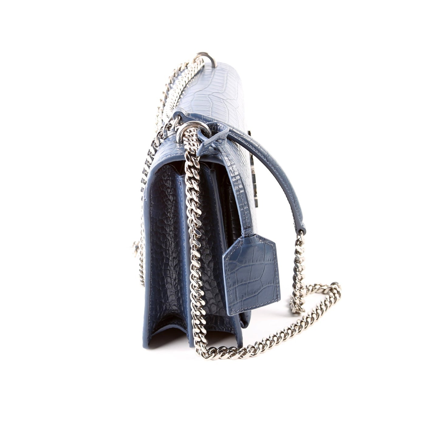 Saint Laurent Sunset Medium Crocodile Embossed Blue Bag
