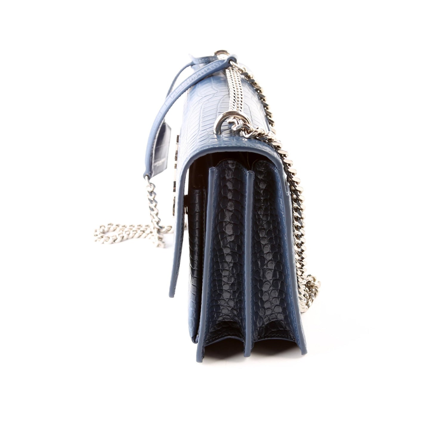Saint Laurent Sunset Medium Crocodile Embossed Blue Bag