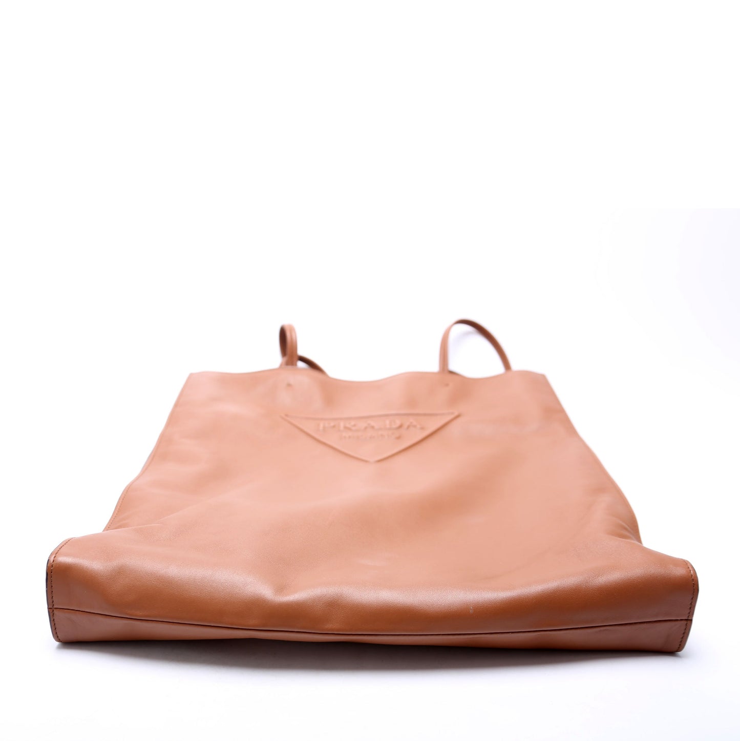 Prada Soft Calfskin Triangle Logo Shopper Tote Brown Bag