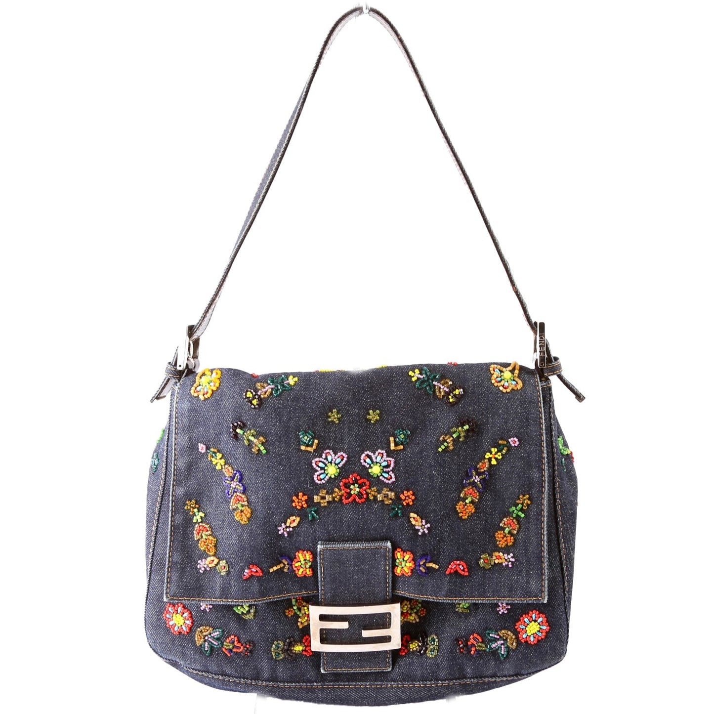 Fendi Beaded Denim Mamauette Navy/Multicolor Bag