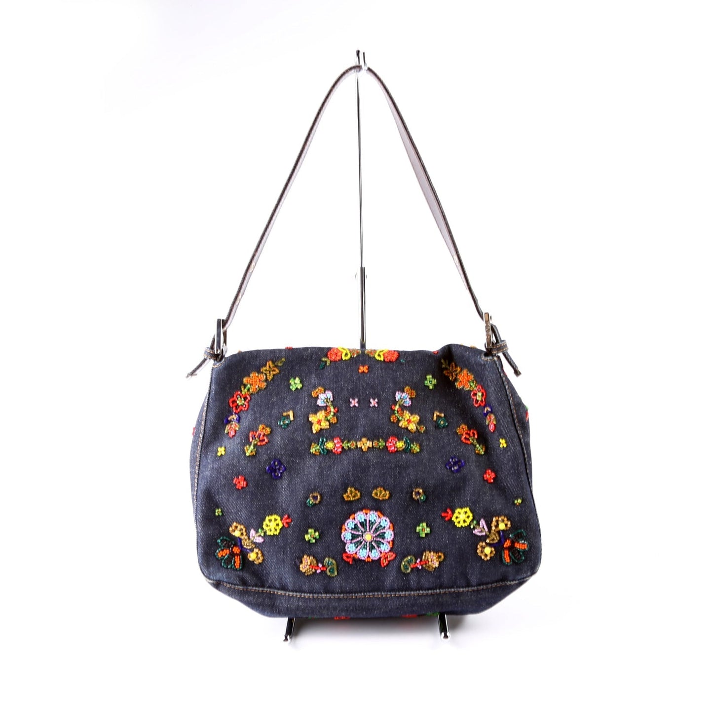 Fendi Beaded Denim Mamauette Navy/Multicolor Bag