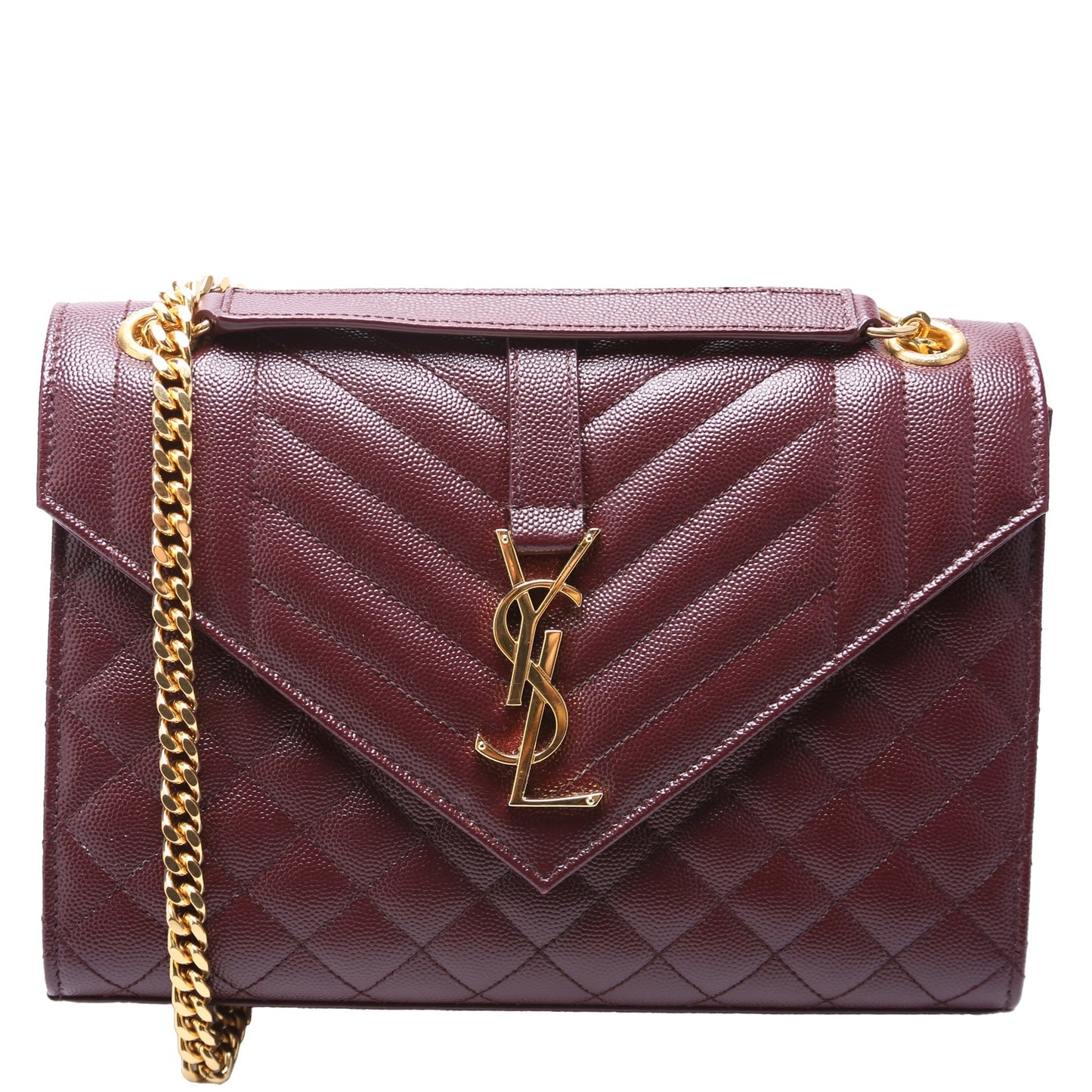 Saint Laurent Envelope Medium Grain De Poudre Triquilt Maroon Bag
