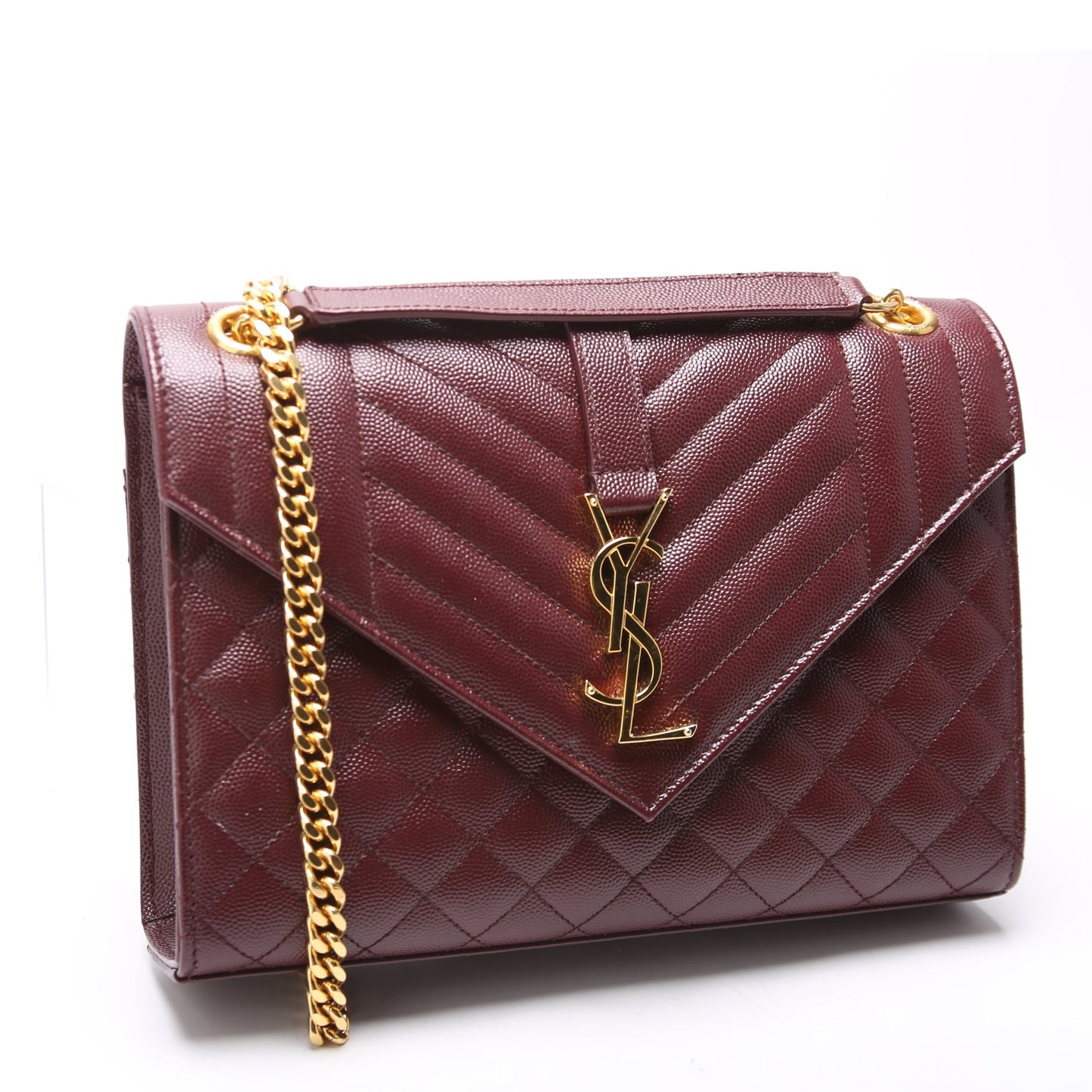 Saint Laurent Envelope Medium Grain De Poudre Triquilt Maroon Bag