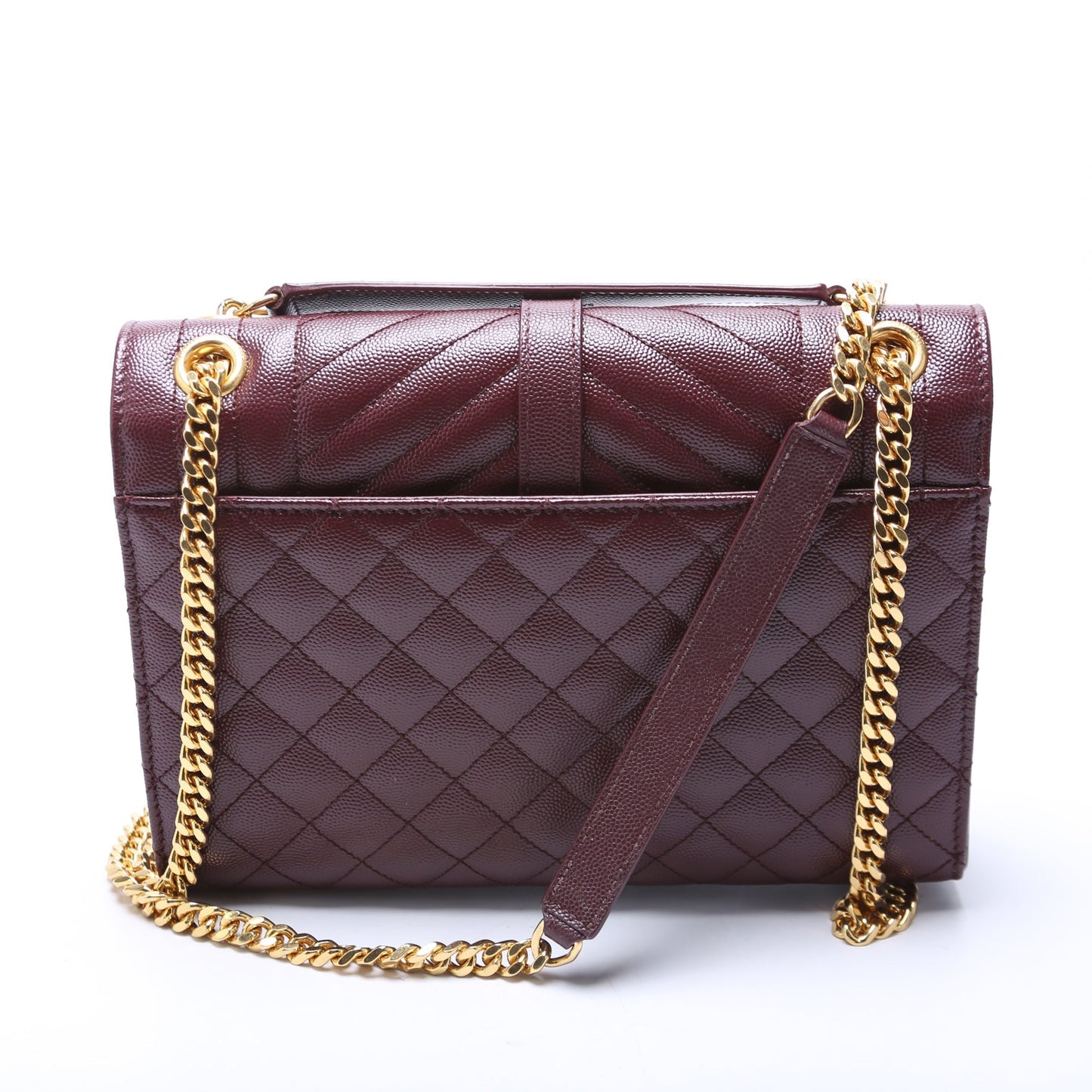 Saint Laurent Envelope Medium Grain De Poudre Triquilt Maroon Bag